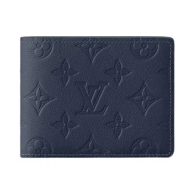 Pre-owned Louis Vuitton Multiple Wallet 'navy Blue Monogram Shadow Embossed Calf Leather' | Men's Size Onesize