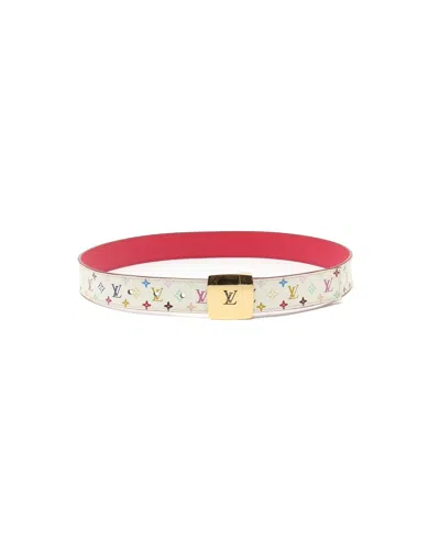 Pre-owned Louis Vuitton Murakami Belt, Size 80 In White