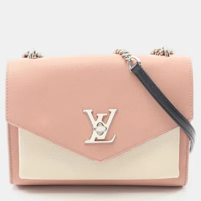 Pre-owned Louis Vuitton My Lockme Bb Chain Shoulder Bag Leather Pink White Blk In Sand