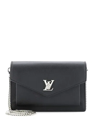 Pre-owned Louis Vuitton Mylockme Chain Pochette Leather Clutch Bag In Black