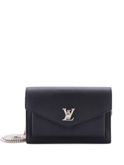 Pre-owned Louis Vuitton Mylockme Chain Pochette Leather Clutch Bag In Black