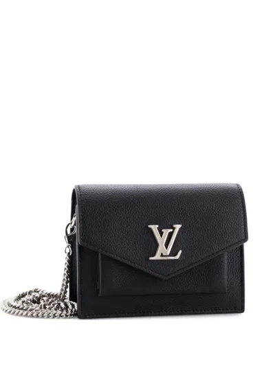 Pre-owned Louis Vuitton Mylockme Chain Pochette Leather Mini Shoulder Bag In Black
