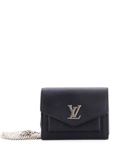 Pre-owned Louis Vuitton Mylockme Chain Pochette Leather Mini Shoulder Bag In Black