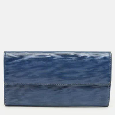 Pre-owned Louis Vuitton Myrtille Blue Epi Leather Sarah Wallet