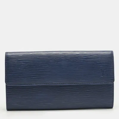 Pre-owned Louis Vuitton Myrtille Blue Epi Leather Sarah Wallet