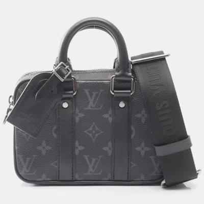 Pre-owned Louis Vuitton Nano Porte Documents Voyage Monogram Eclipse Canvas Shoulder Bag In Black