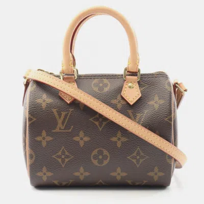 Pre-owned Louis Vuitton Nano Speedy Monogram Brown Coated Canvas Leather Shoulder Bag