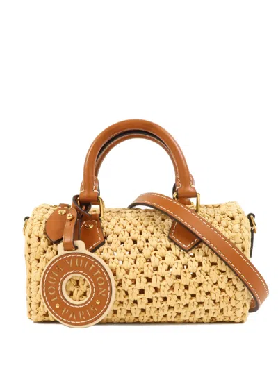 Pre-owned Louis Vuitton Nano Speedy Raffia Shoulder Bag In Neutral