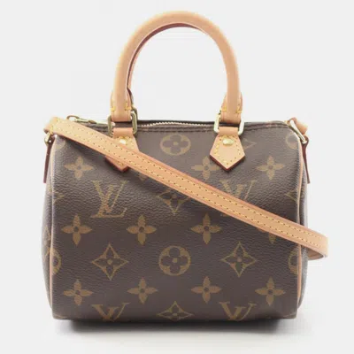 Pre-owned Louis Vuitton Nano Speedy Shoulder Bag Coated Canvas And Leather Monogram Brown