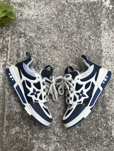 Pre-owned Louis Vuitton Navy And White Skate Trainers Shoes In Blue