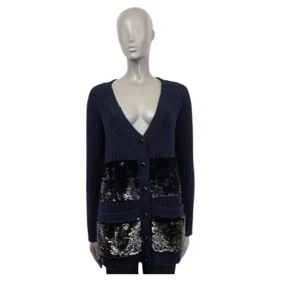 Pre-owned Louis Vuitton Navy Blue Cashmere Sequin Pockets Cardigan Sweater S