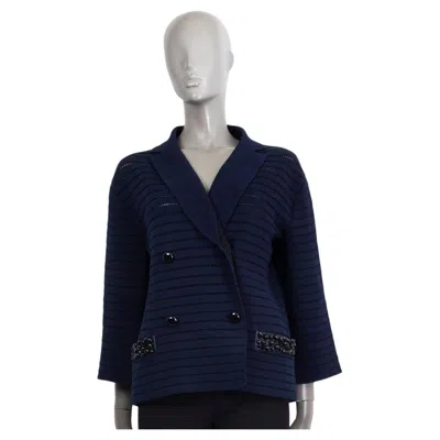 Pre-owned Louis Vuitton Navy Blue Cotton Beaded Double Breasted Knit Jacket M