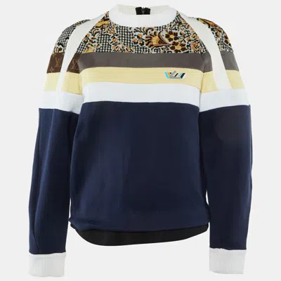 Pre-owned Louis Vuitton Navy Blue Cotton Blend Knit Panel Detail Sweatshirt S