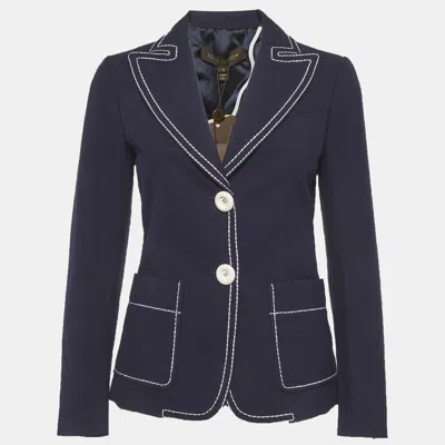 Pre-owned Louis Vuitton Navy Blue Cotton Contrast Trim Blazer S