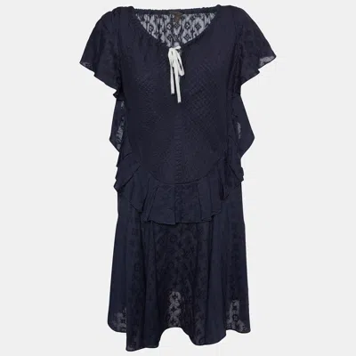 Pre-owned Louis Vuitton Navy Blue Cotton Embroidered Tunic M