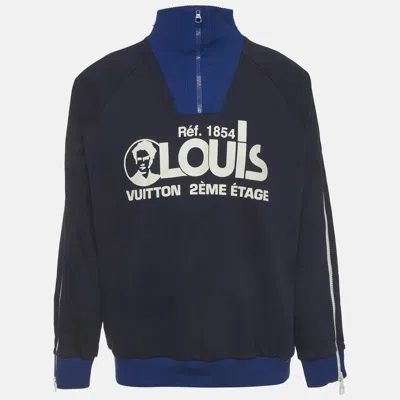 Pre-owned Louis Vuitton Navy Blue Cotton Knit Multi Zipped Sweatshirt Xl