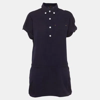 Pre-owned Louis Vuitton Navy Blue Cotton Mini Shirt Dress M