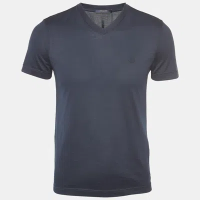 Pre-owned Louis Vuitton Navy Blue Cotton V-neck T-shirt Xs