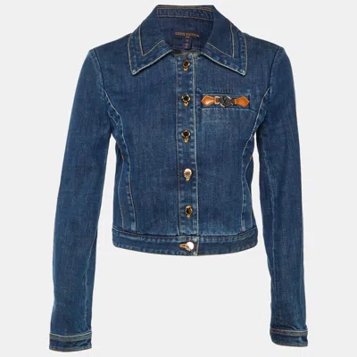 Pre-owned Louis Vuitton Navy Blue Denim Logo Detail Cropped Jacket S