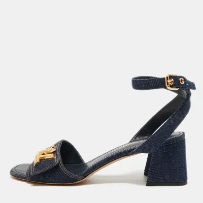 Pre-owned Louis Vuitton Navy Blue Denim Shake Ankle Strap Sandals Size 39