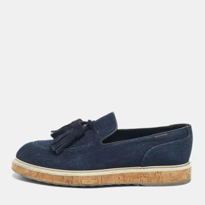 Pre-owned Louis Vuitton Navy Blue Denim Tassel Slip On Loafers Size 41
