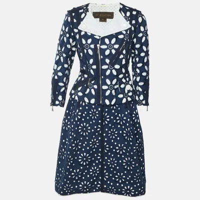Pre-owned Louis Vuitton Navy Blue Embroidered Eyelet Lace Skirt Set M