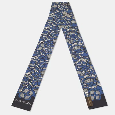 Pre-owned Louis Vuitton Navy Blue Floral Lace Print Silk Bandeau Scarf