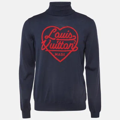 Pre-owned Louis Vuitton Navy Blue Heart Intarsia Wool Sweater L