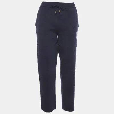 Pre-owned Louis Vuitton Navy Blue Knit Embossed Logo Drawstring Joggers L