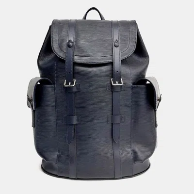 Pre-owned Louis Vuitton Navy Blue Leather Epi Christopher Backpack