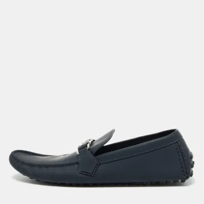 Pre-owned Louis Vuitton Navy Blue Leather Hockenheim Loafers Size 44.5
