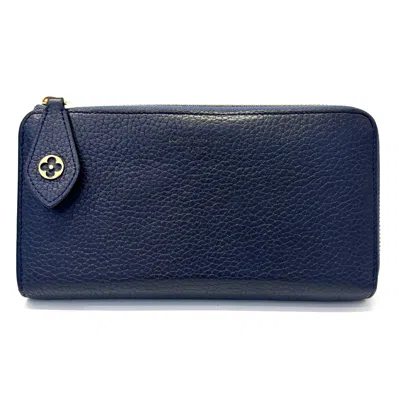 Pre-owned Louis Vuitton Navy Blue Leather Long Wallet (bi-fold) ()