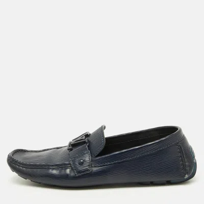 Pre-owned Louis Vuitton Navy Blue Leather Monte Carlo Slip On Loafers Size 42.5