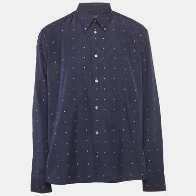 Pre-owned Louis Vuitton Navy Blue Logo Dobby Cotton Button Front Shirt 5xl