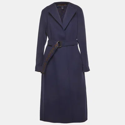 Pre-owned Louis Vuitton Navy Blue Monogram Belted Felt Wrap Coat M