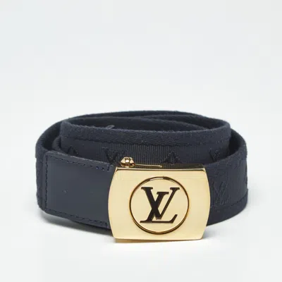 Pre-owned Louis Vuitton Navy Blue Monogram Canvas Lv Cut Belt 90 Cm