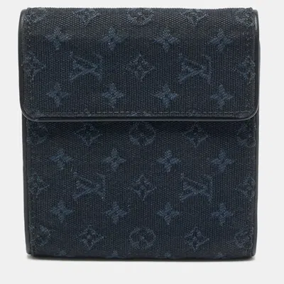 Pre-owned Louis Vuitton Navy Blue Monogram Mini Lin Canvas Compact Wallet