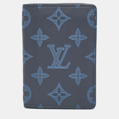 Pre-owned Louis Vuitton Navy Blue Monogram Shadow Leather Pocket Organizer