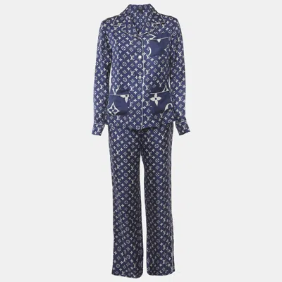 Pre-owned Louis Vuitton Navy Blue Monogram Silk Button Up Shirt & Pants Suit S/m