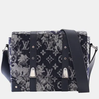 Pre-owned Louis Vuitton Navy Blue Monogram Tapestry Trunk Messenger