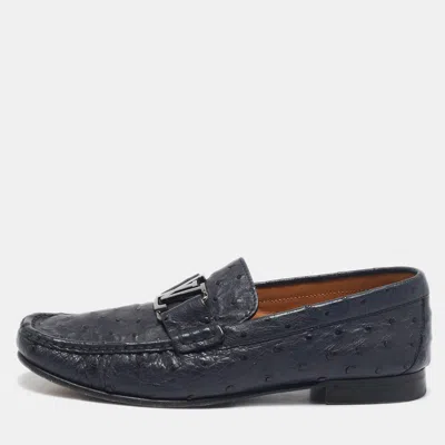 Pre-owned Louis Vuitton Navy Blue Ostrich Leather Monte Carlo Loafers Size 40.5