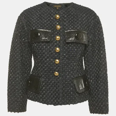 Pre-owned Louis Vuitton Navy Blue Patterned Wool Blend Buttoned Jacket M