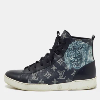 Pre-owned Louis Vuitton Navy Blue Savane Monogram Chapman Lion Sneakers Size 41