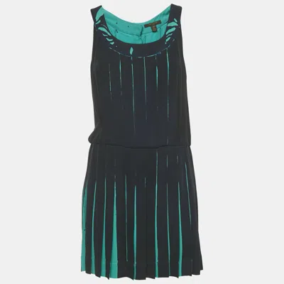 Pre-owned Louis Vuitton Navy Blue Silk Pleated Mini Dress M