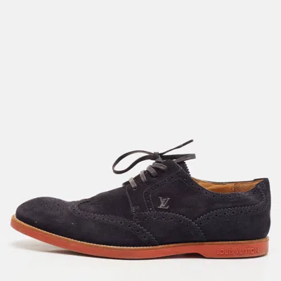 Pre-owned Louis Vuitton Navy Blue Suede Brogue Lace-up Oxfords Size 41.5