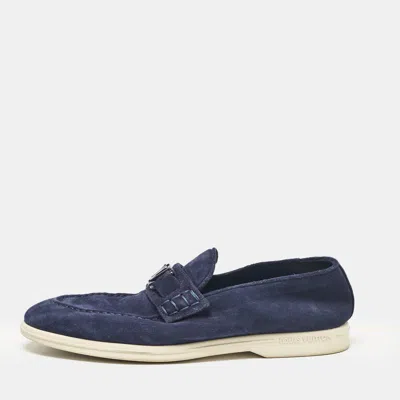 Pre-owned Louis Vuitton Navy Blue Suede Estate Loafers Size 40