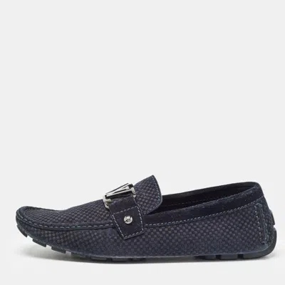 Pre-owned Louis Vuitton Navy Blue Suede Monte Carlo Slip On Loafers Size 41.5