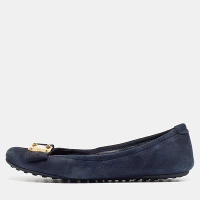 Pre-owned Louis Vuitton Navy Blue Suede Scrunch Ballet Flats Size 39