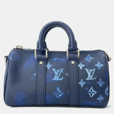 Pre-owned Louis Vuitton Navy Blue Taurillon Leather Xs Ink Watercolor Keepall Duffel Bag
