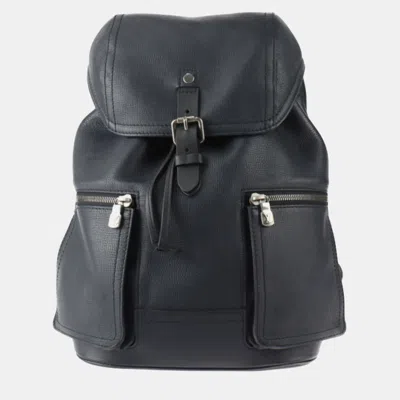 Pre-owned Louis Vuitton Navy Blue Utah Leather Canyon Backpack In Black